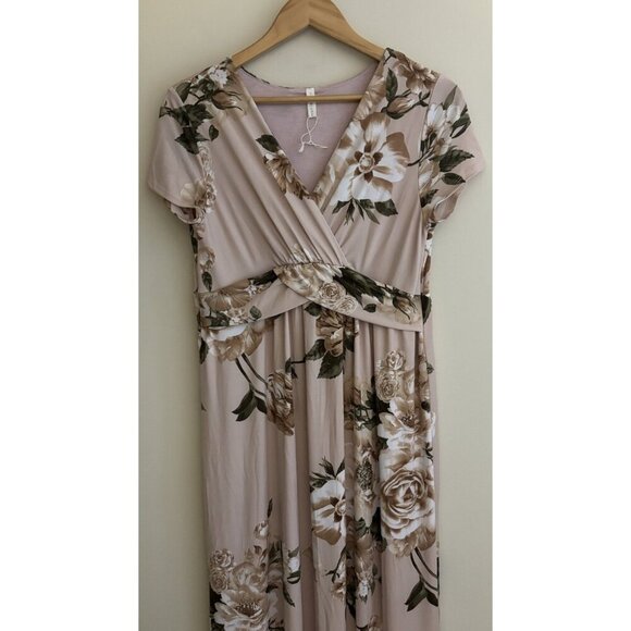 Pink Blush Pink Roses Floral Maxi Long Short Sleeve Dress Size Large Maternity - Picture 1 of 8